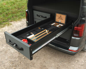 Cookware and custom humidor storage for a VW Transporter