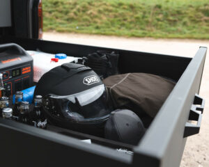 Storage for bike helmet in a VW Transporter